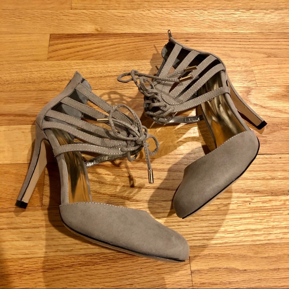 Taupe Faux Suede Round Toe Pumps